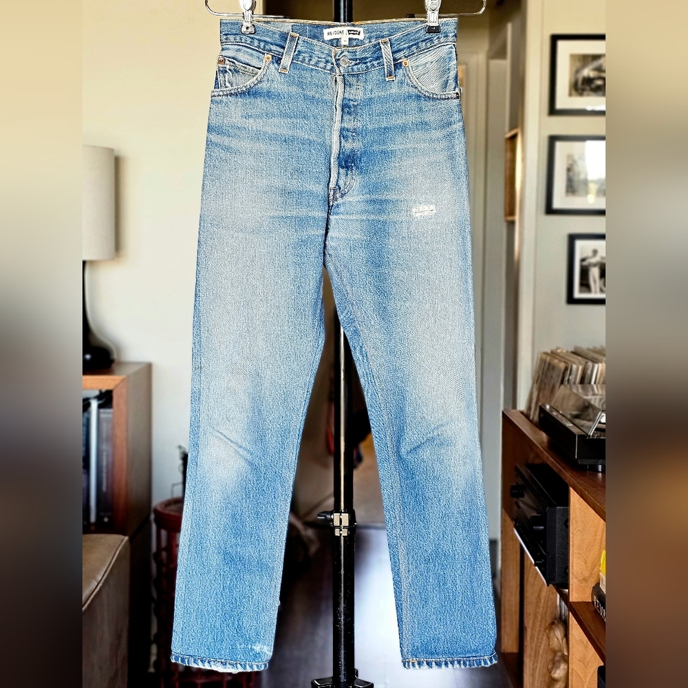 Re/Done X Levi's Women's 70s High Rise Ankle Crop Straight Leg Jeans